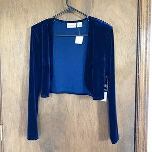 Vintage NWT velvet like 90s navy blue jacket with shoulder pads